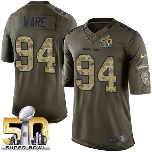 Men's Elite DeMarcus Ware Super Bowl L Nike Jersey Green - #94 Salute to Service NFL Denver Broncos